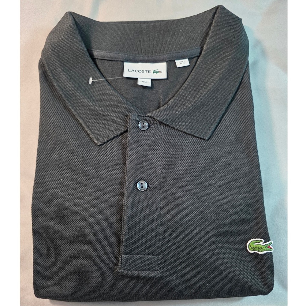 Lacoste Pique Cotton Polo Shirt Mens 4XLT Black Short Sleeve Logo NWOT
